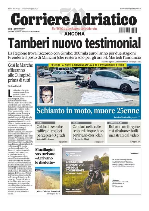 Prima-pagina-corriere adriatico-edizione-di-oggi-13-07-2024